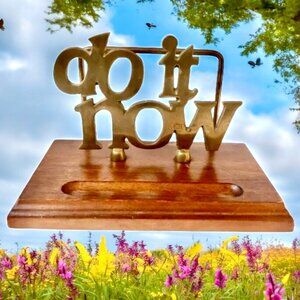 Letter Mail Holder DO IT NOW Brass & Wood Vintage